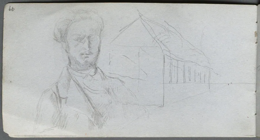 Sketchbook, page 99: Study of Figure, Building by Ernest Meissonier