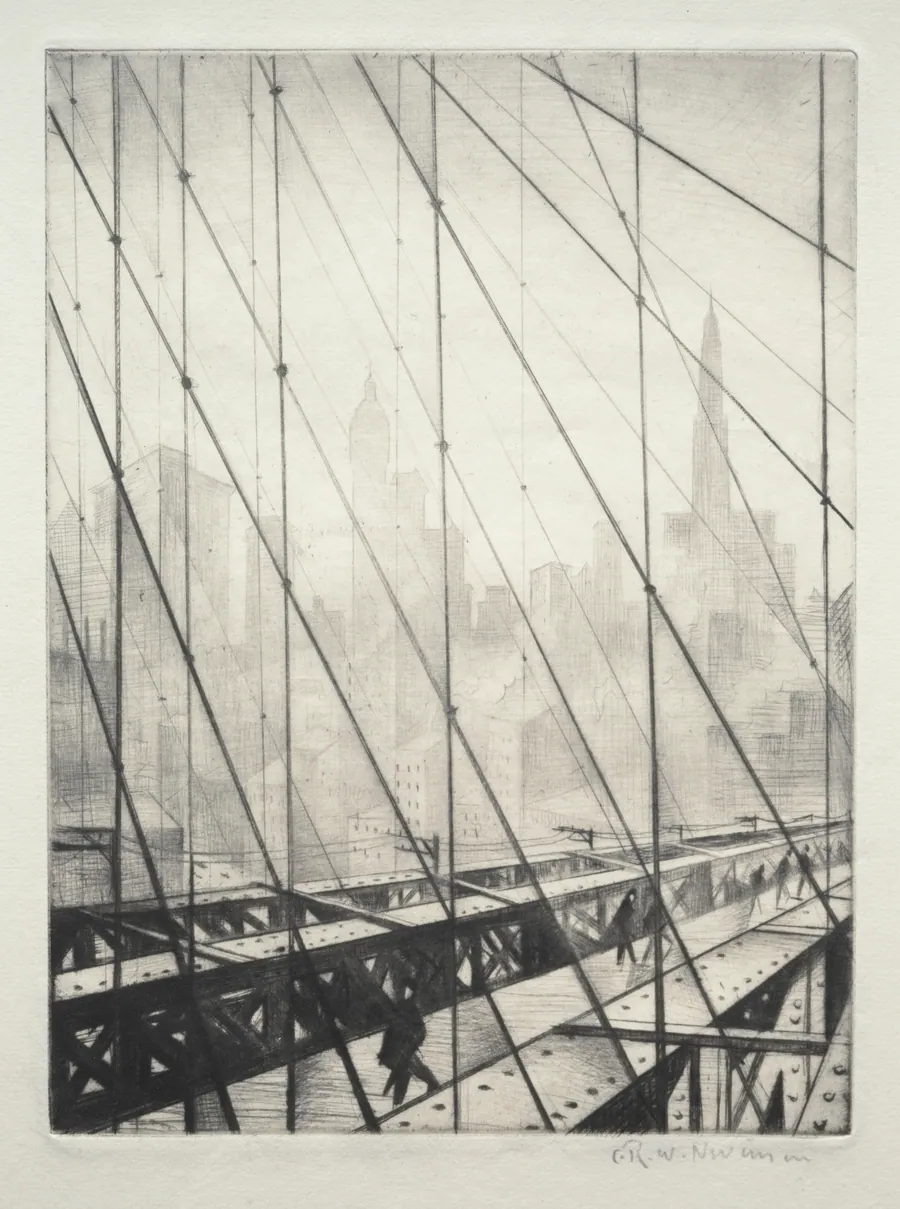 Looking through Brooklyn Bridge by Christopher Nevinson