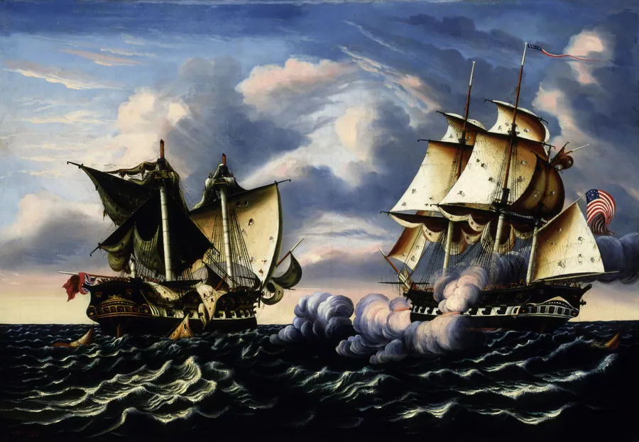 Capture of H.B.M. Frigate Macedonian by U.S. Frigate United States, October 25, 1812 by Thomas Chambers, born Whitby, England 1808-died Whitby, England 1869, active USA 1832-1865