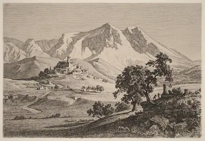 Veduta di Albe e Monte Velino negli Abruzzi