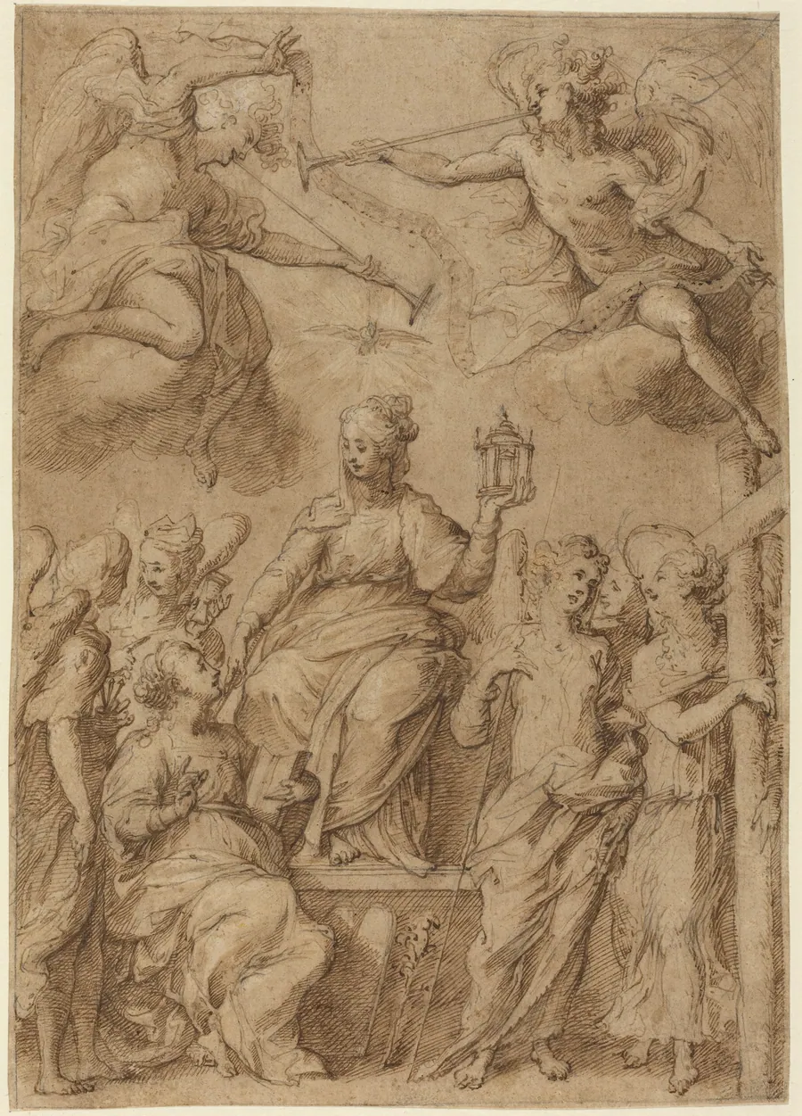 Ecclesia Surrounded by Angels Holding the Instruments of the Passion by Bernardo Strozzi