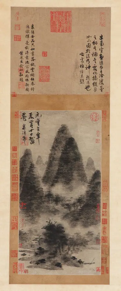 Landscape: mountain peaks and valley