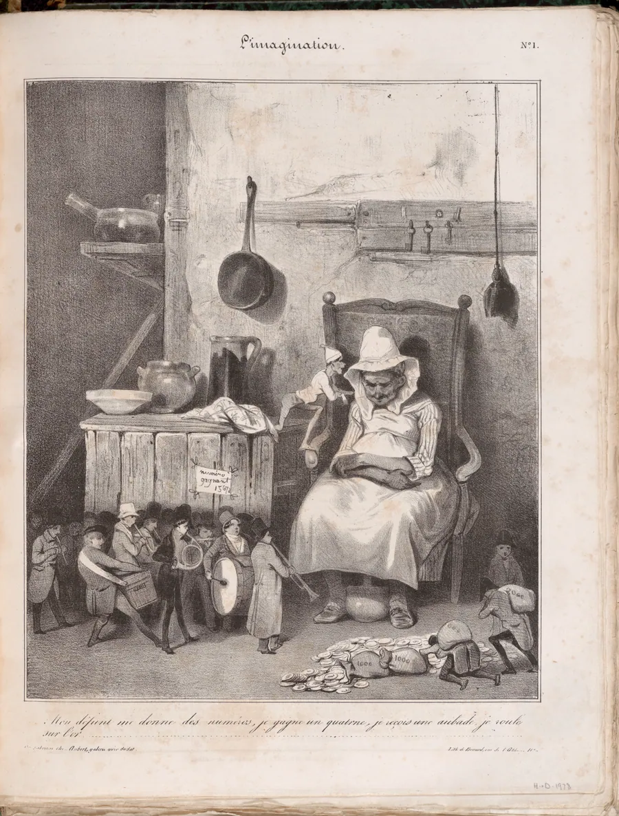 My deceased husband gave me tickets…, from ‘L’Imagination’ published in Le CharivariJanuary 14, 1833 by Honoré Daumier