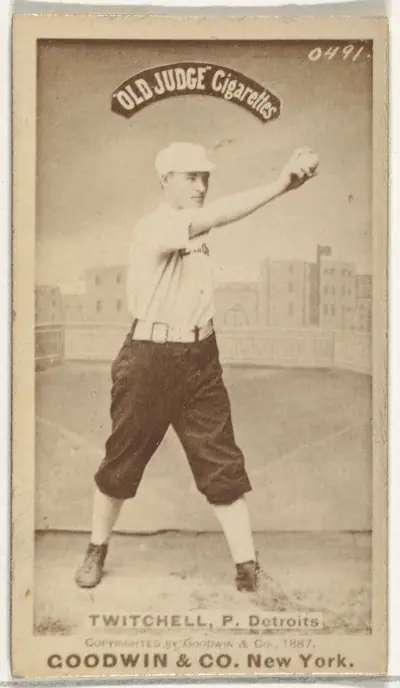 Lawrence Grant "Larry" Twitchell, Pitcher, Detroit Wolverines, from the Old Judge series (N172) for Old Judge Cigarettes