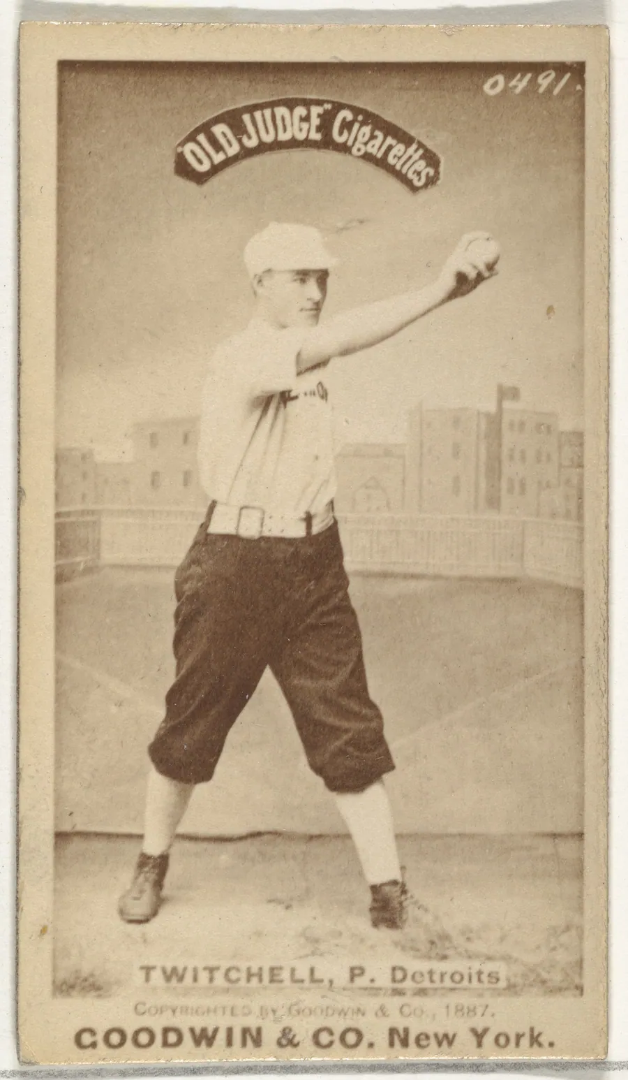 Lawrence Grant "Larry" Twitchell, Pitcher, Detroit Wolverines, from the Old Judge series (N172) for Old Judge Cigarettes by Goodwin & Company