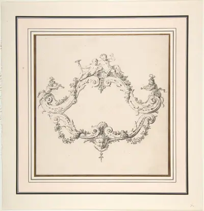 Design for a Rococo Cartouche with Putti and Monkeys