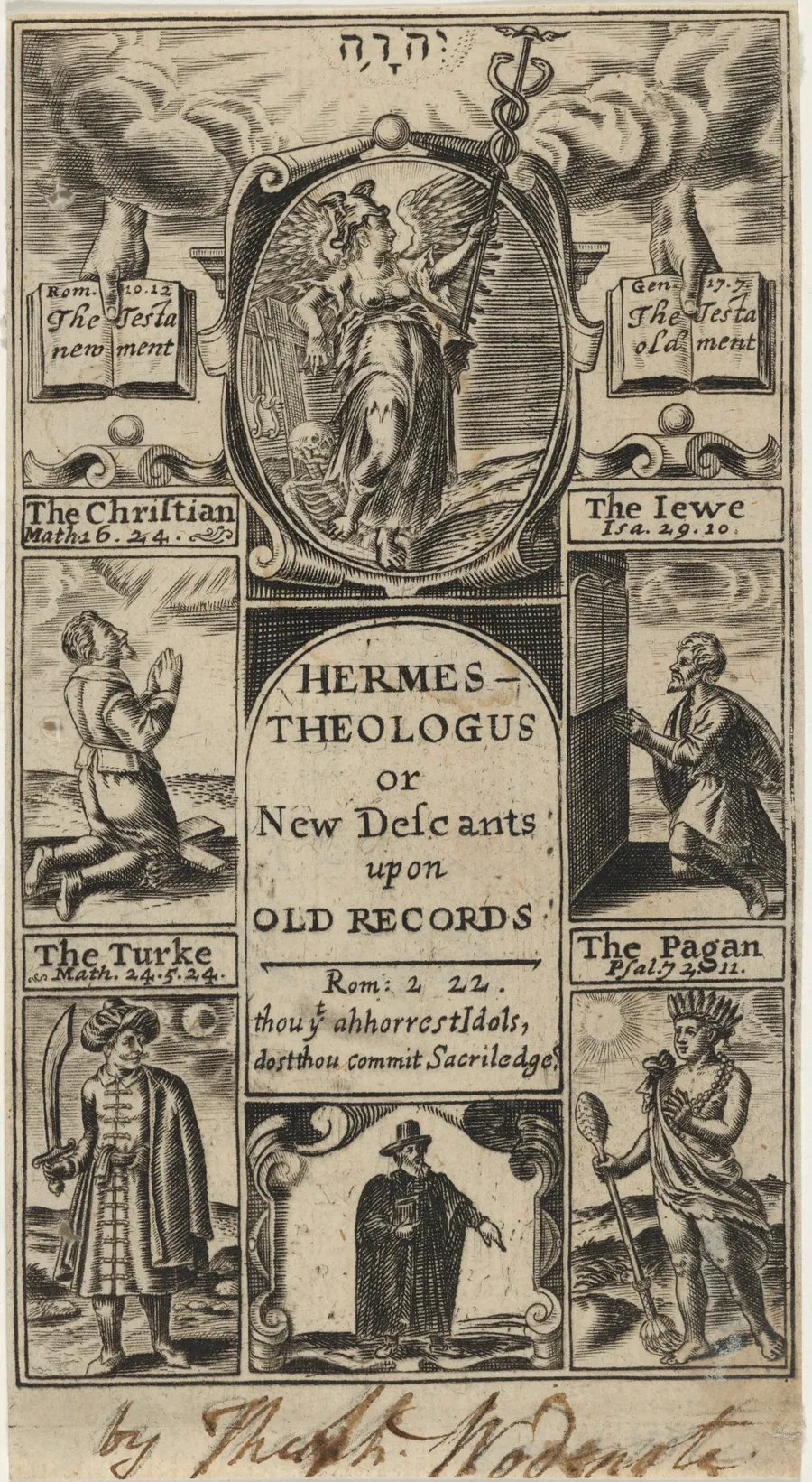 Title Page to Hermes Theologus or New Descants Upon Old Records, Theoph. Woodnote by Unknown 19th Century