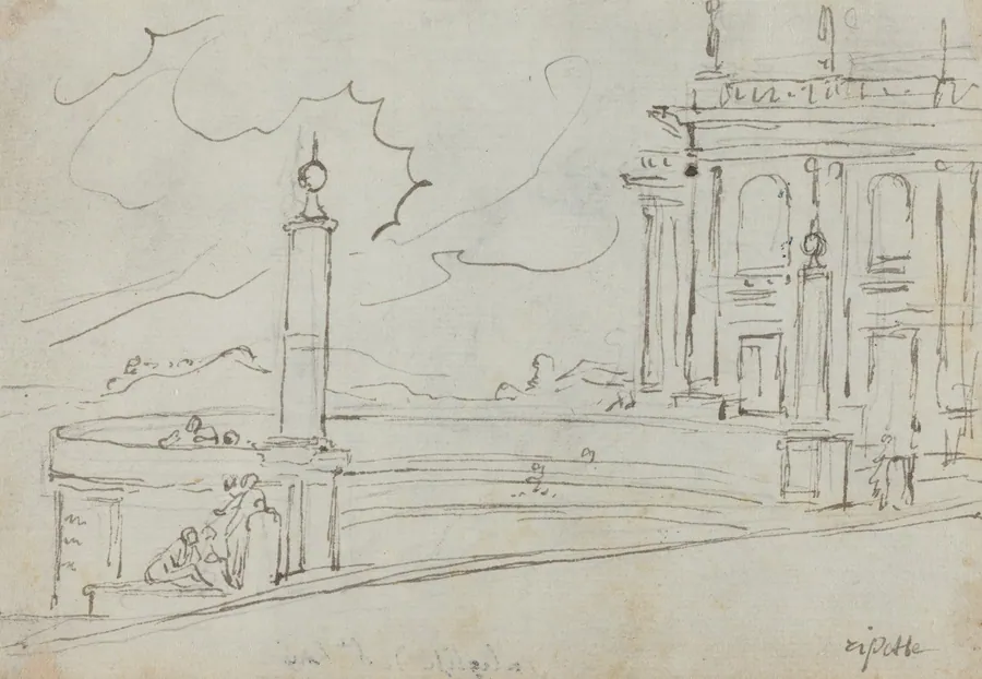 The Ripetta in Rome [verso] by Augustin Pajou