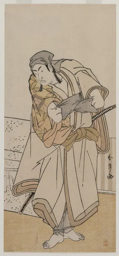 Ichikawa Monnosuke II Standing Beside a Stone Box