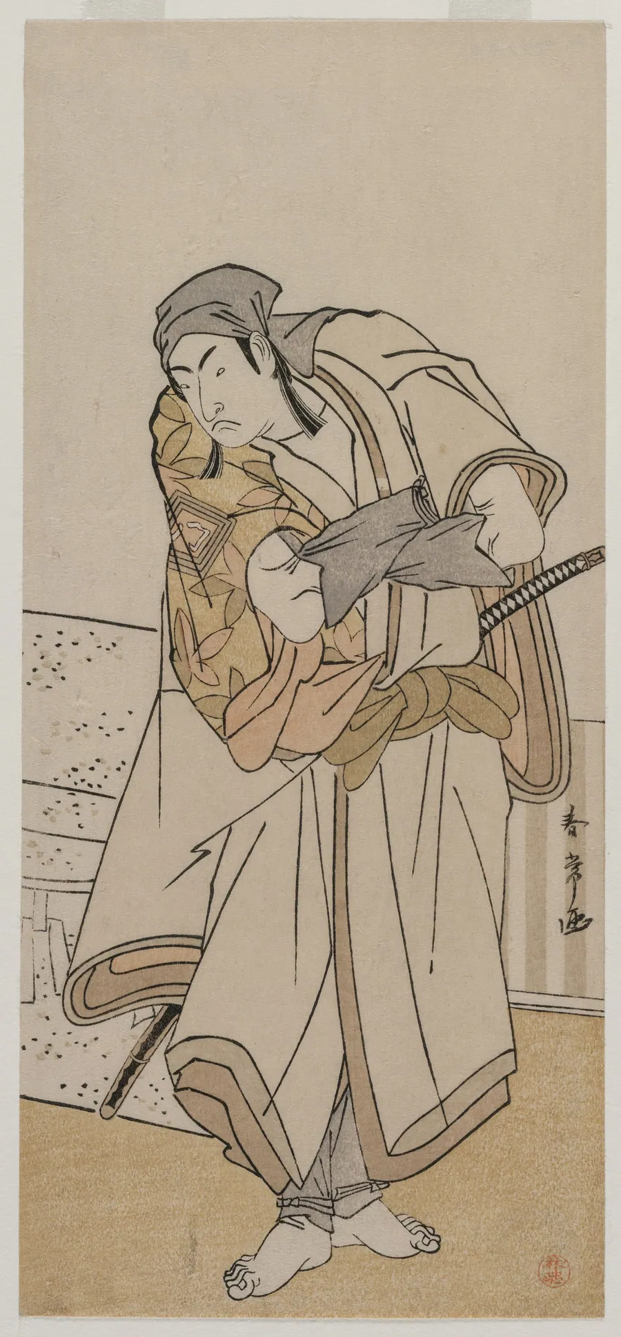 Ichikawa Monnosuke II Standing Beside a Stone Box by Katsukawa Shunjō