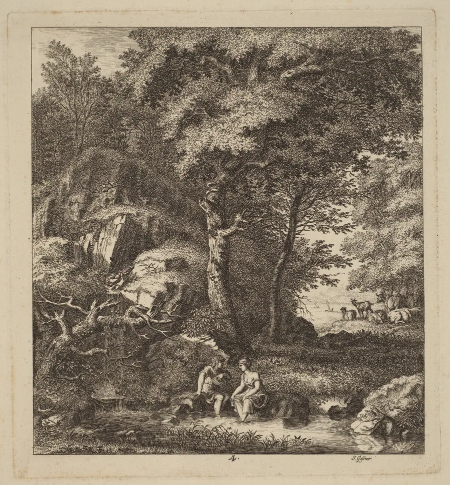 A Shepherd and a Young Woman With Their Feet in a Brook by Salomon Gessner