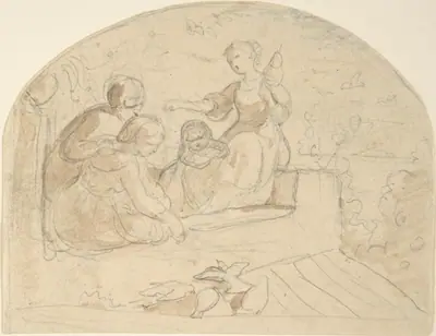 Three Women and a Child on a Roof