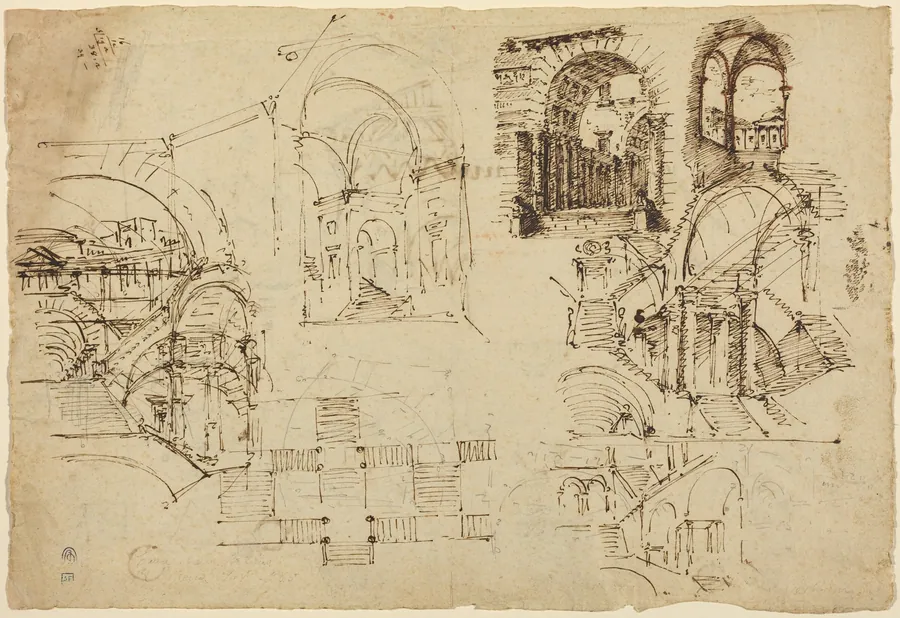 Designs for Palatial Staircases [recto] by Lorenzo Sacchetti