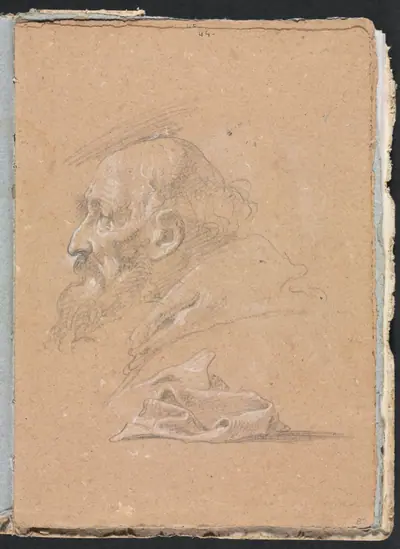 Verona Sketchbook: Monk in profile with drapery (page 87)