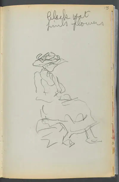 Sketchbook- The Granite Shore Hotel, Rockport, page 155: Seated Woman with Notes