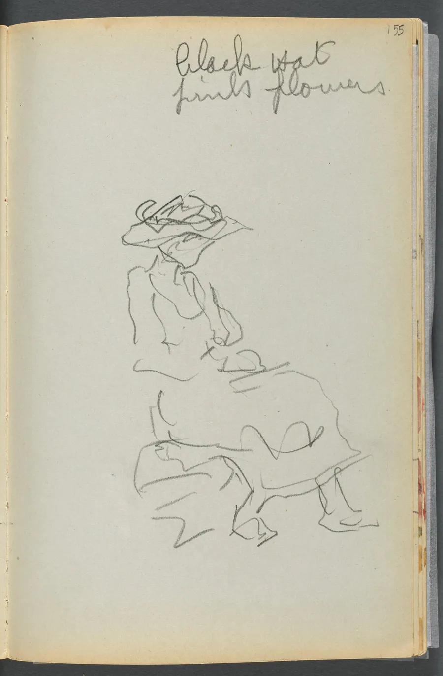 Sketchbook- The Granite Shore Hotel, Rockport, page 155: Seated Woman with Notes by Maurice Prendergast