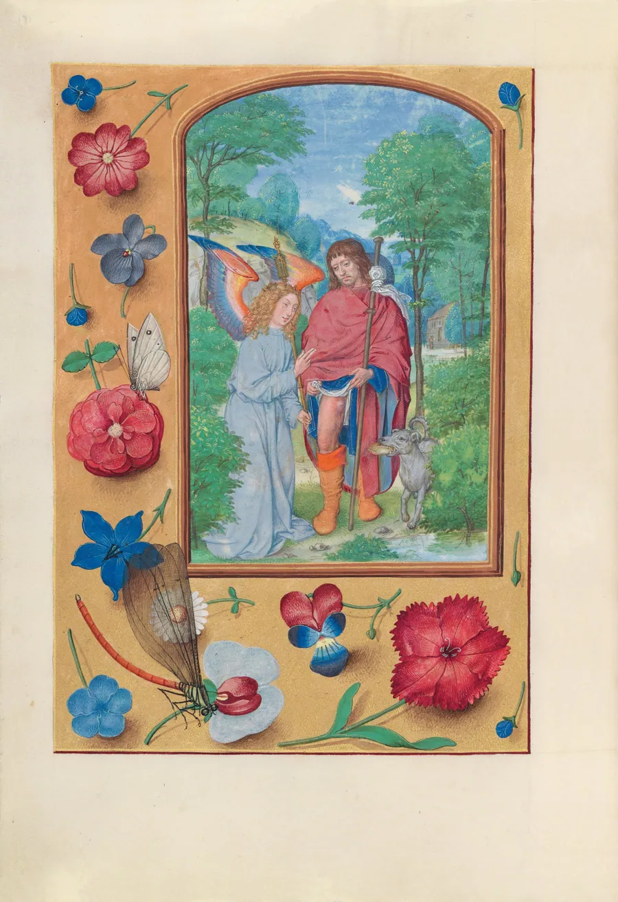 Hours of Queen Isabella the Catholic, Queen of Spain:  Fol. 181v, St. Roch by Master of the First Prayerbook of Maximillian