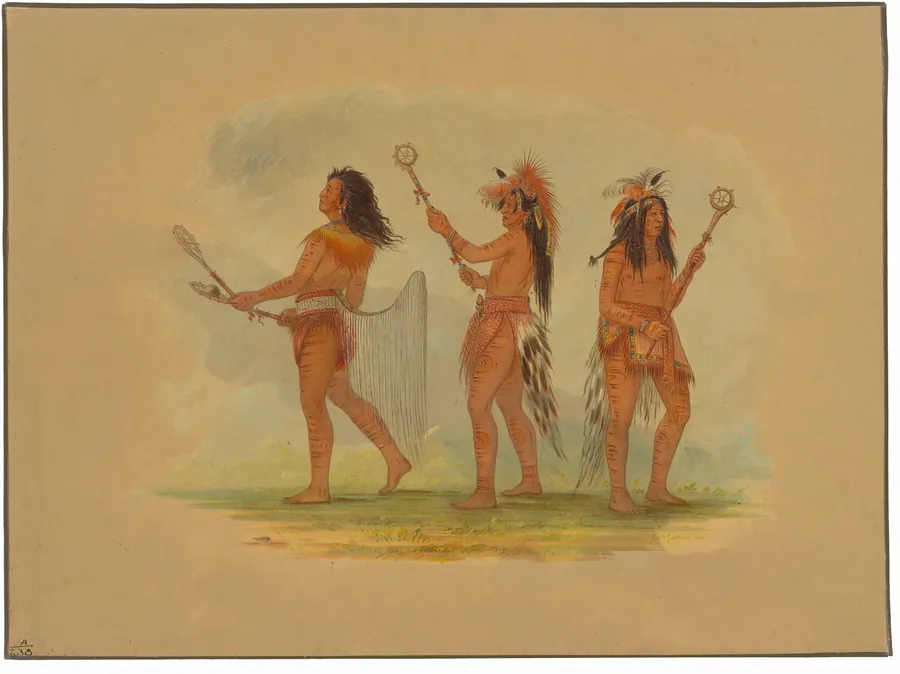 Three Celebrated Ball Players - Choctaw, Sioux and Ojibbeway by George Catlin