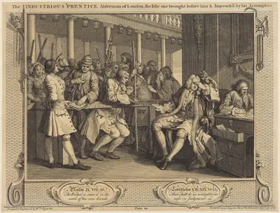 The Industrious 'Prentice Alderman of London,the Idle one brought before him & impea ch'd by his Accomplice