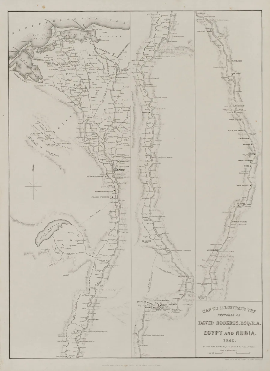 Egypt and Nubia, Volume III: Map to Illustrate the Sketches of David Roberts, Esq: R.A. in Egypt and Nubia 1849 by Louis Haghe