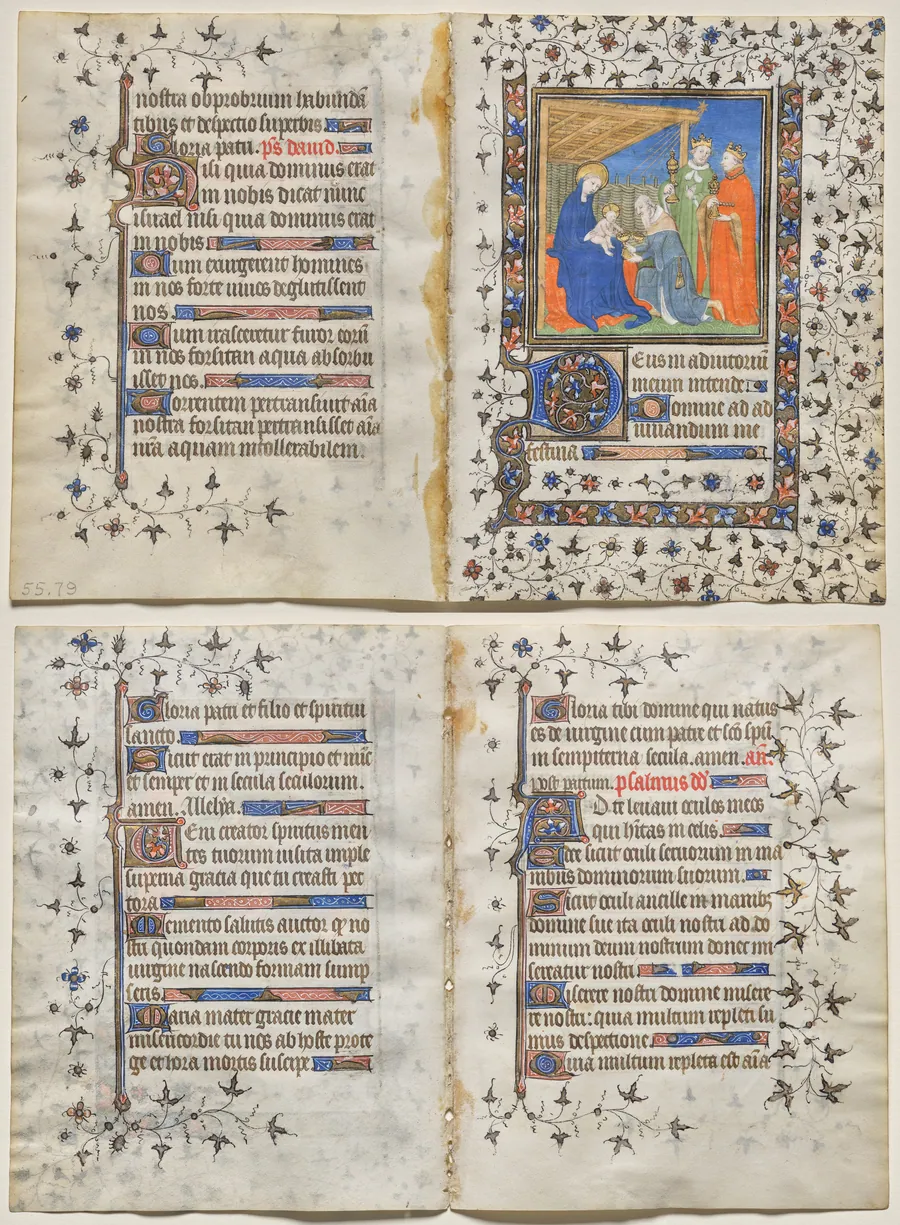 Bifolio from a Book of Hours: Adoration of the Magi (recto); Text (verso) by Boucicaut Master