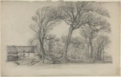 Landscape with Trees, Cottage, and Farm Wagon