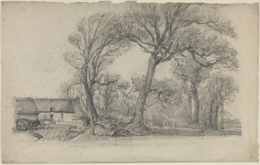 Landscape with Trees, Cottage, and Farm Wagon by Eugène Boudin