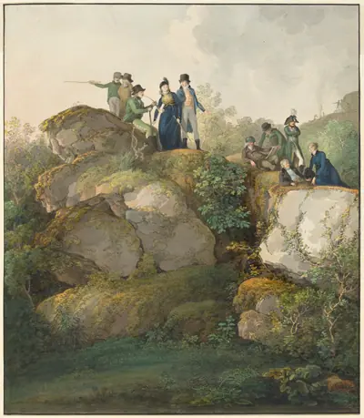A Royal Party Admiring the Sunset atop the Hesselberg Mountain