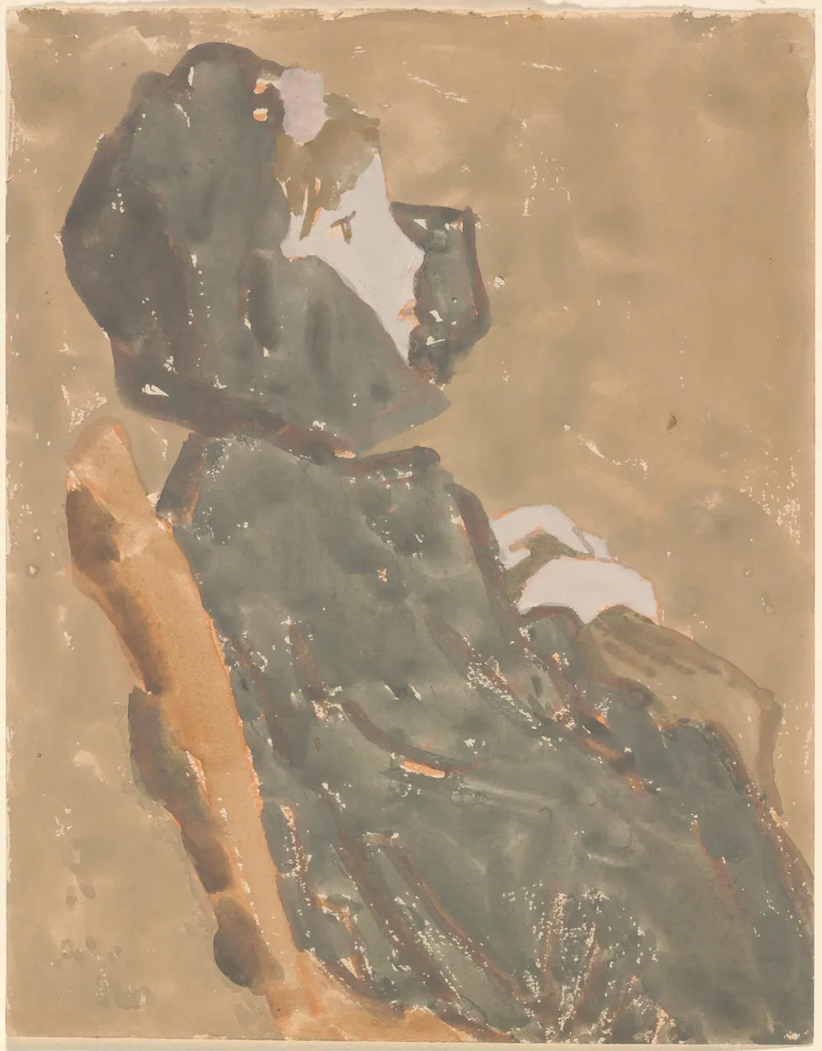 Seated Girl in a High Collared Cloak by Gwen John