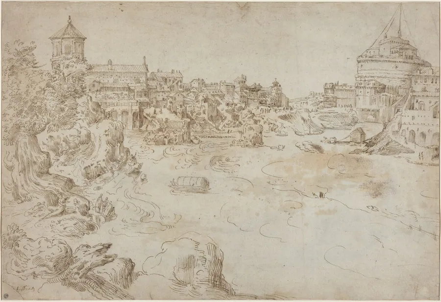 View of the Castle Sant'Angelo and the Ospedale di Santo Spirito [recto] by Étienne Dupérac