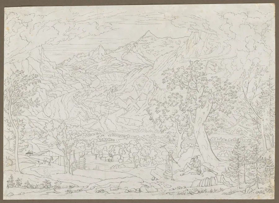 The Grindelwald Glacier with Hunter and Peasant Girl in Foreground by Joseph Anton Koch