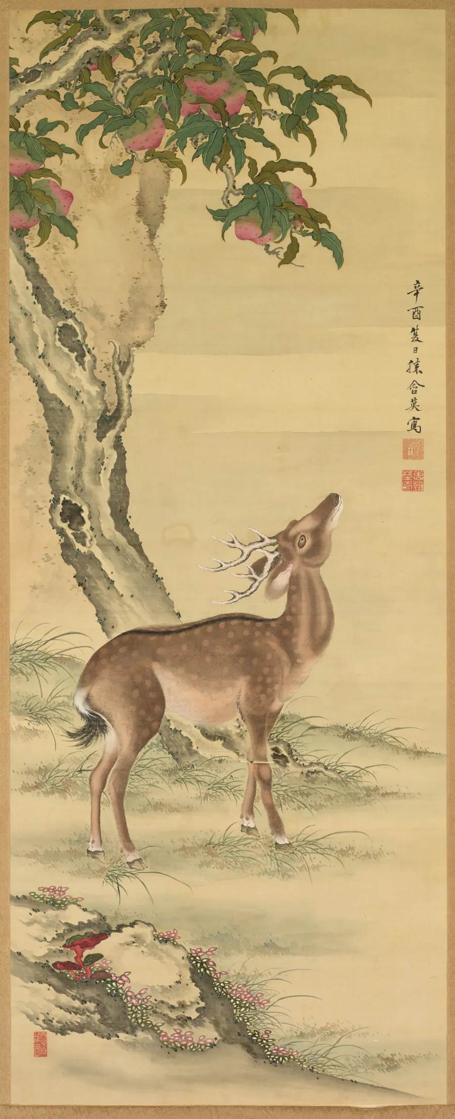 Symbols of Longevity: Deer under Peach and Pine (Pine) (right) by Toda Tadanaka