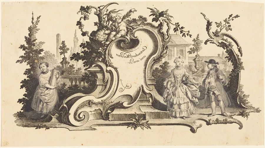 Cartouches Modernes orné avec des [diferentes Figures] (Plate VI-1 from the set) by Johann Esaias Nilson