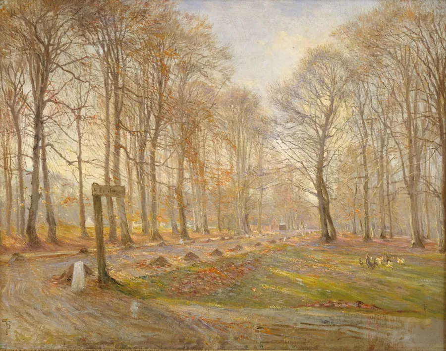 En sen efterårsdag i Dyrehaven. Solskin by Theodor Philipsen