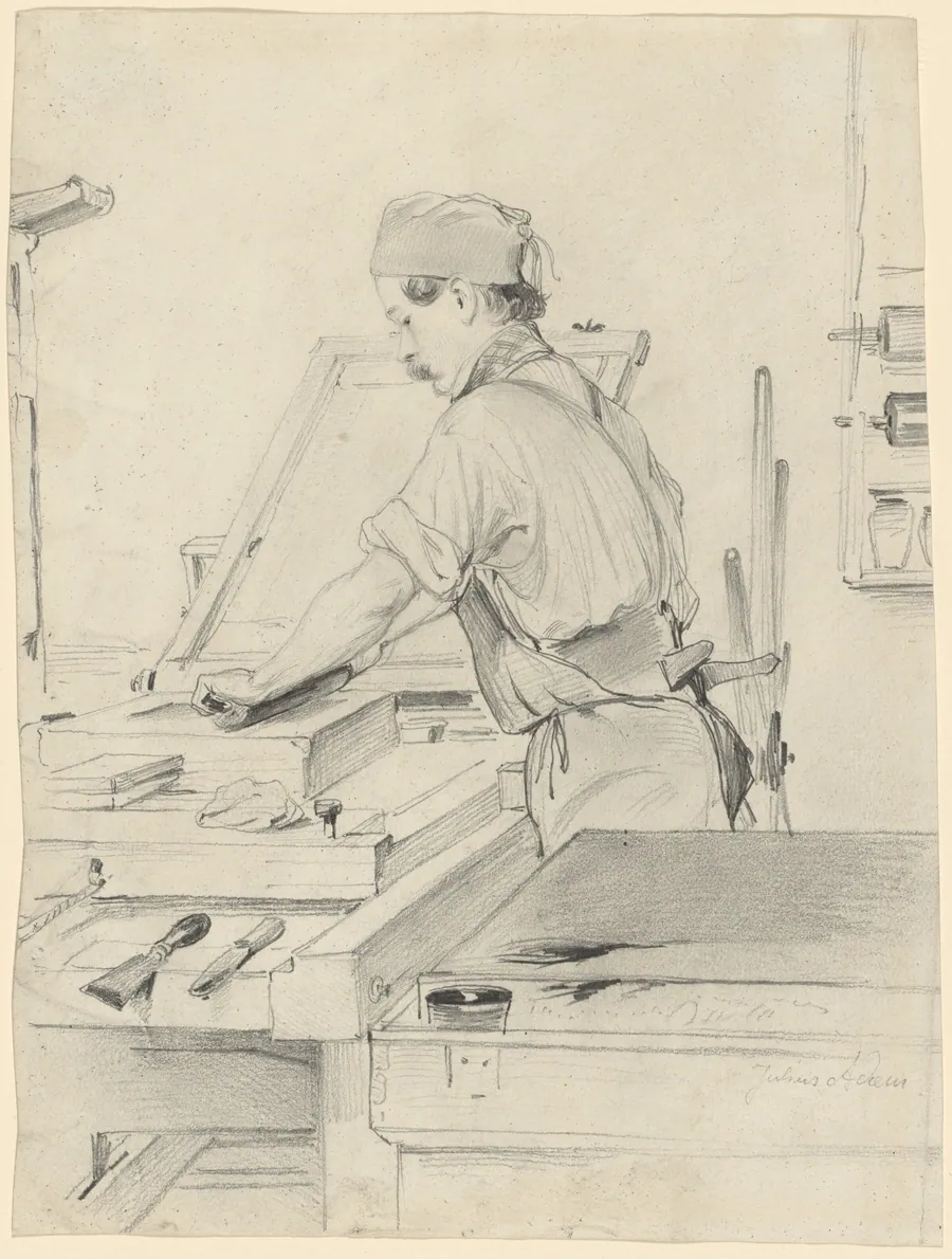 Self-Portrait Working at a Lithographic Press by Julius Adam the Elder