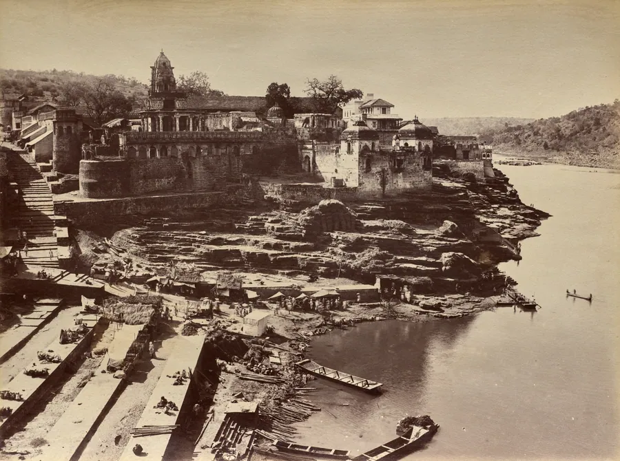 View of the Riverbank of the Narmada at Omkareshwar by Raja Deen Dayal