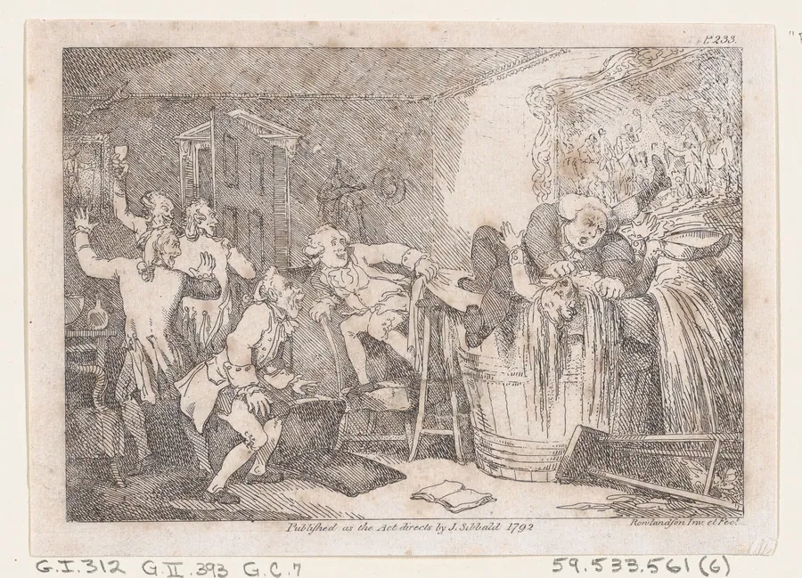 Parson Adams Betrayed into an Unhappy Dunking Scene, from "The Adventures of Joseph Andrews, and his friend Mr. Abraham Adams" by Henry Fielding