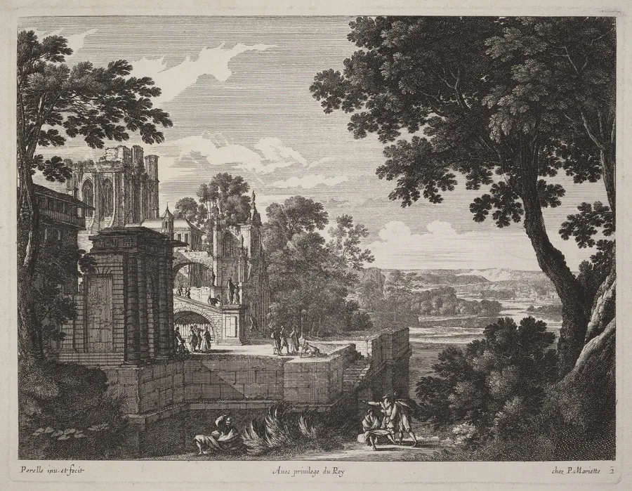 Large Landscape with a Ruined Abbey by Gabriel Perelle