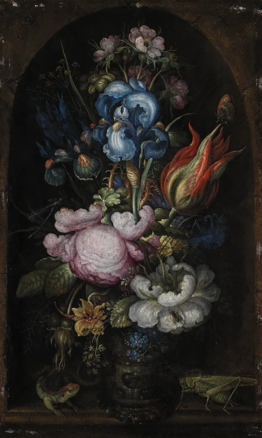 Blomsterbuket i en stenniche by Roelant Savery