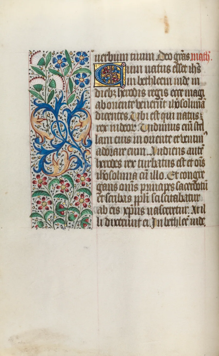 Book of Hours (Use of Rouen): fol. 16v, Opening of the Gospel of Mathew by Master of the Geneva Latini