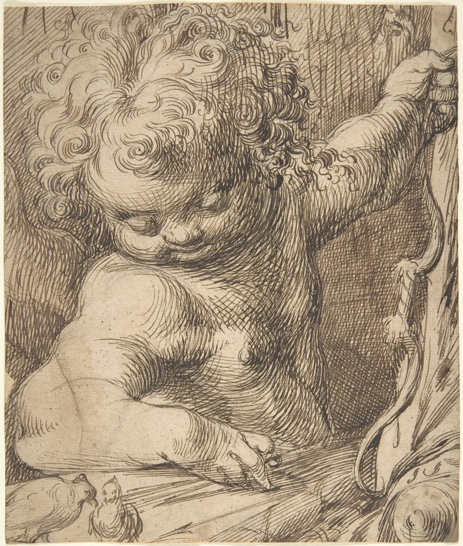 Cupid with Two Doves by Toussaint Dubreuil