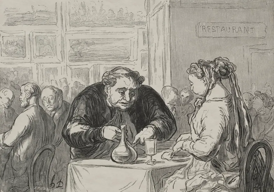 The Restaurant of the Great Art Exhibition: Love for the arts and the cutlet. by Honoré Daumier