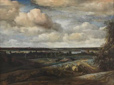 Hollandsk panorama-landskab med Haarlem i det fjerne
