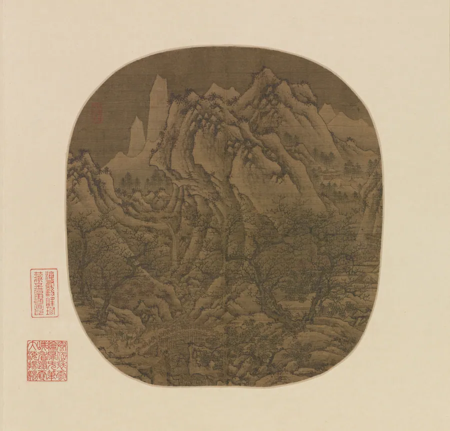 Travelers in a winter landscape 冬景山水圖 by Follower of Sheng Mou 盛懋 (ca. 1310-1360)