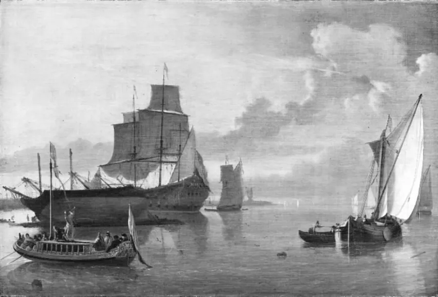 Aften, i baggrunden Amsterdam by Ludolf Bakhuizen