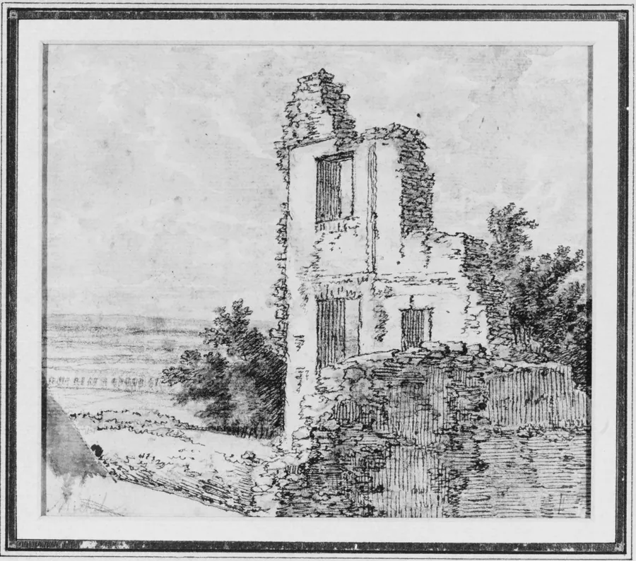 An Allée of Trees in a Park (recto); The Ruins of a Building on a Hill (verso) by Georges Michel