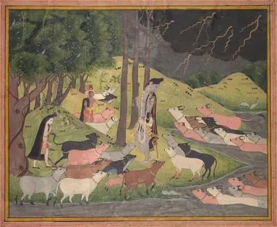 Krishna summoning the cows