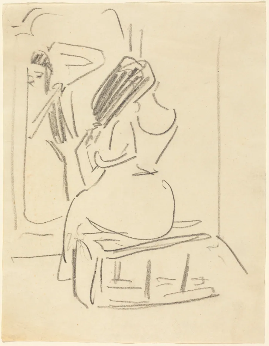 A Woman Combing Her Hair in Front of a Mirror by Ernst Ludwig Kirchner