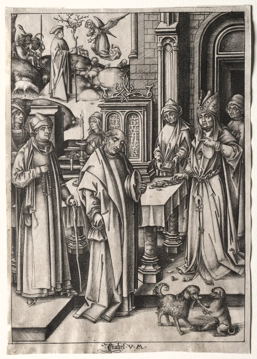 Life of the Virgin: High Priest Rejecting the Offering of Joachim by Israhel van Meckenem