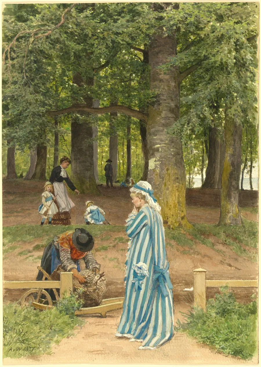 The Artist's Wife and Daughters in a Park at Heringsdorf by Anton von Werner